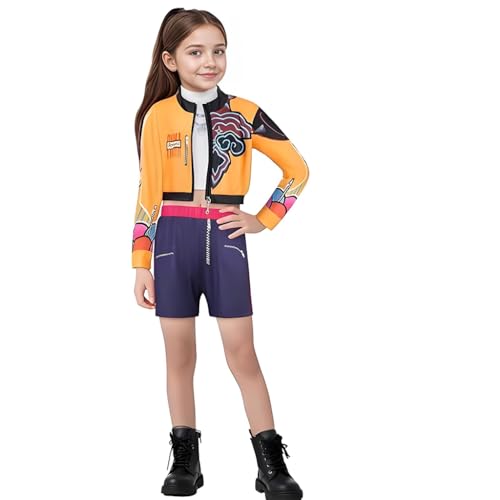 PATPAT® Girls Rumi Costume Demon Hunters Cosplay Rumi Zoey Mira Costume with Wig Halloween Dress Up Stage Outfit PATPAT® Girls Rumi Costume Demon Hunters Cosplay Rumi Zoey Mira Costume with Wig Halloween Dress Up Stage Outfit